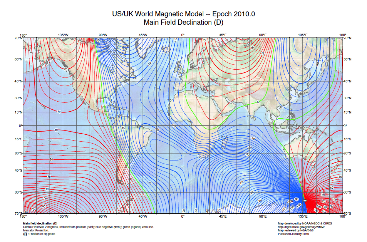 Magnetic declination map 2010